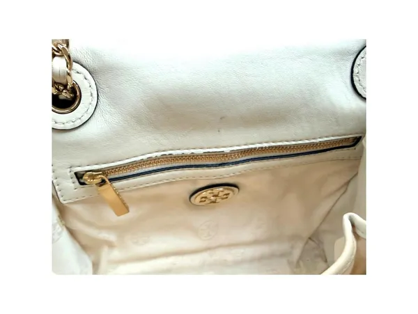 Tory Burch Quilted Leather Chain Shoulder Bag Ivory Cream Crossbody Purse Gold - Image 6