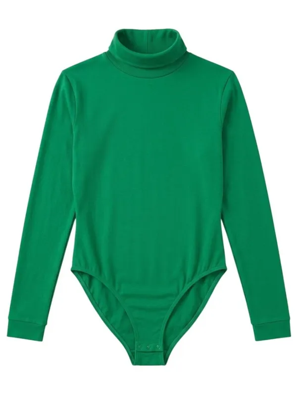 J.B. Bloomers Adult XS Kelly Green Cheer Long Sleeve Mock Neck Leotard Bodysuit - Image 2