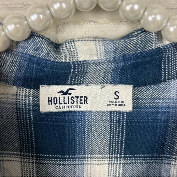 Hollister Blue Plaid Oversized Soft Flannel Button Down Shirt Size S - Image 5