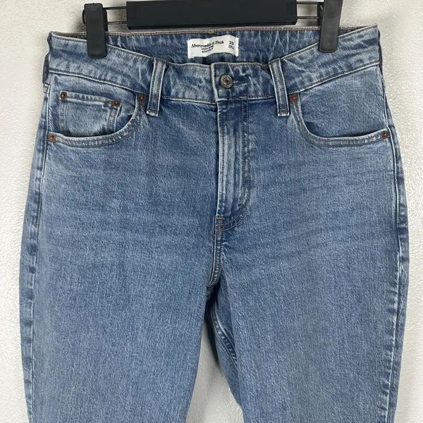 Abercrombie & Fitch High Rise BootCut Curve Love Jeans Size 29 Raw Hem Med Wash - Image 2