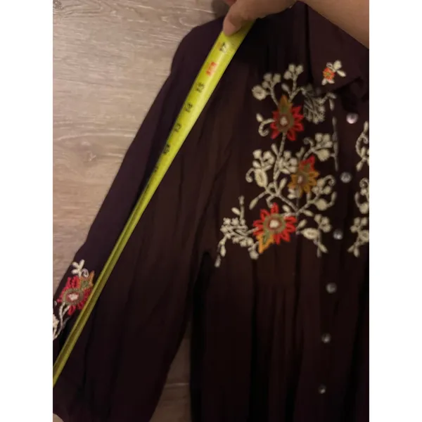 April Cornell tunic blouse Large embroidery brown fall Cottagecore boho Vintage - Image 11