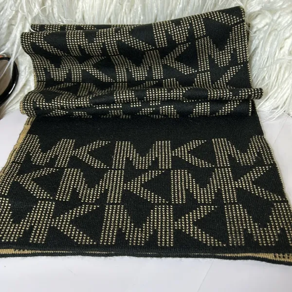Michael Kors Camel And Black Logo Scarf 10” x 66”. - Image 6