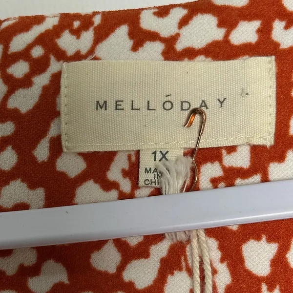 Melloday Women 1X Rust Orange Animal Print V-Neck Zipper Short Sleeve Blouse NEW - Image 3