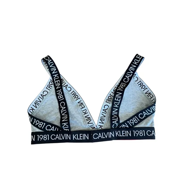 Calvin Klein 1981 Bold Cotton Unlined Bralette XL Gray Logo Strappy Bra - Image 4