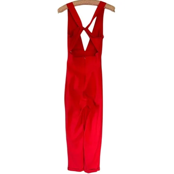 VNTG Orange Plunging X-Back Jumpsuit Slim Straight Leg Size Small - Image 5