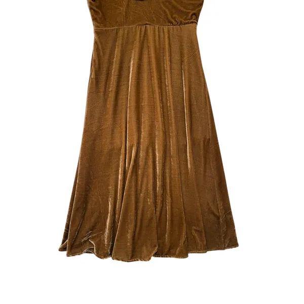 Line Dot Brown Velvet Ruffle Midi‎ Dress Winter Feminine Cocktail Holiday S - Image 4