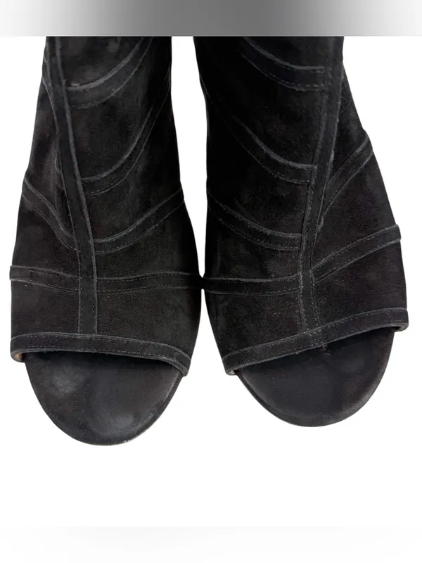 Aquazzura Oui Baby 105 Black Suede Lace Up Peep Toe Stiletto Bootie Size 39/US 9 - Image 11