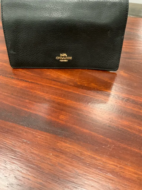 Authentic Coach wallet, pebble-grain leather, black with gold... - Image 2