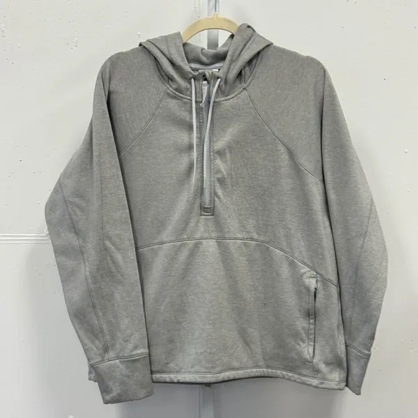 Athleta Forever Fleece 1/2 Zip Hoodie XL 825011-01 Relaxed Fit Heather Gray - Image 2