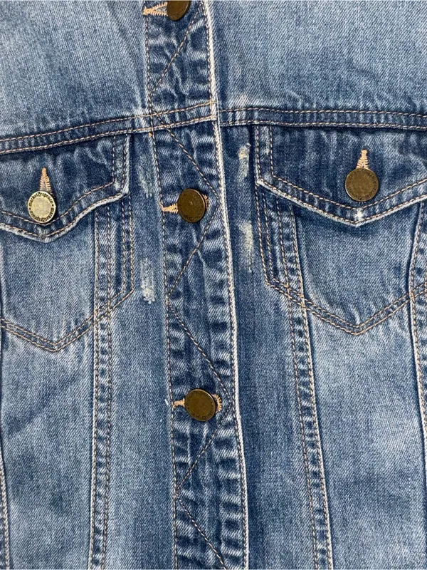 Market & Spruce Blue Denim Jacket With Black Painted Panel On Back Of Jacket Sm - Image 3