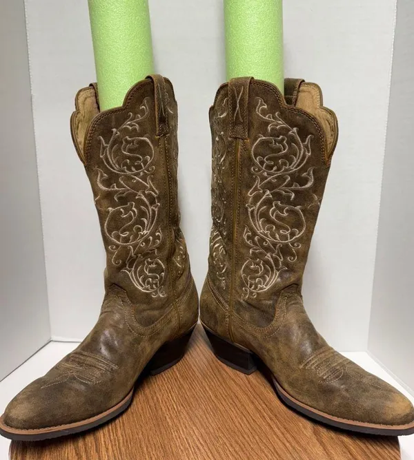 Twisted X Womens Embroidered Brown Tan Leather Distressed Cowboy/girl Boots 8.5 - Image 5