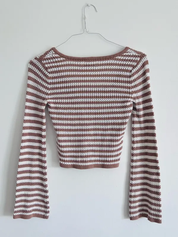 Hollister Brown Crochet Stripe Bell Sleeve Crop Top • 70s Y2K - Image 4