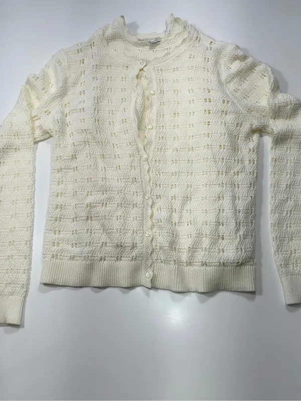 J. Crew 100% Cotton scalloped pointelle knit cardigan sweater in ivory NWOT - Image 2
