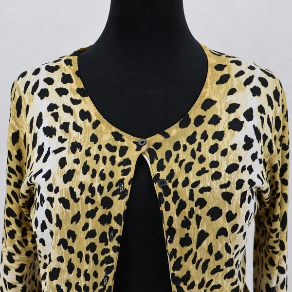 Leopard Animal Print Cardigan Sweater Womens Size M Yellow Black Cheetah - Image 8