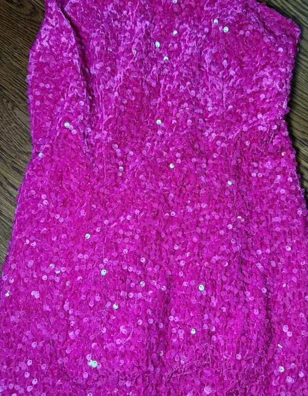 Loyeloy Bright Pink Sequin One-Shoulder Mini Dress - Image 3
