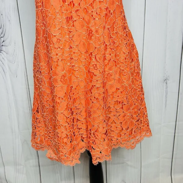 NBD Revolve Lace Overlay Floral Halter Dress Sz S Orange Mini A-Line Ribbon Tie - Image 3