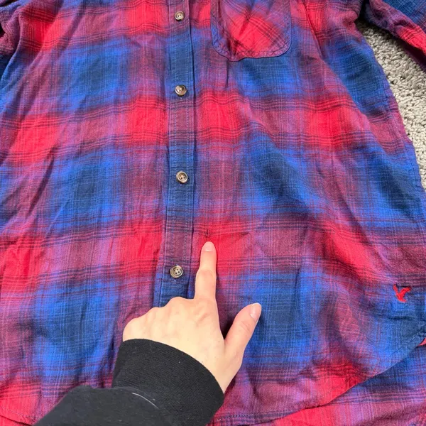 American Eagle Vintage Boyfriend Blue Red Plaid Flannel Shirt Size Medium - Image 5