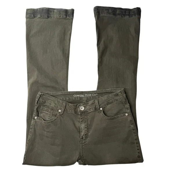 Cowgirl Tuff Tuff Flex Olive Green Trouser Flare Jeans 32x33 Western Coastal - Image 6