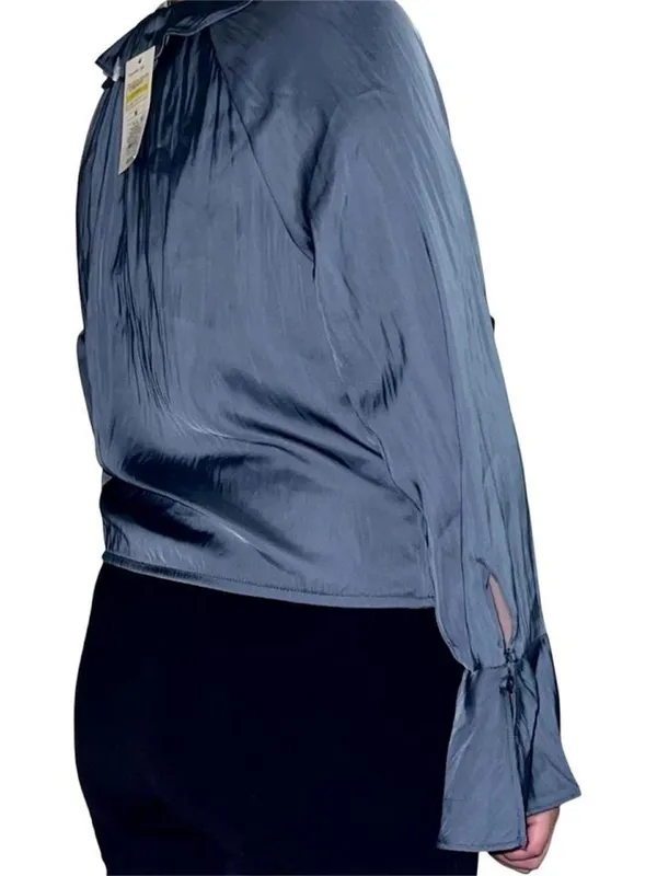 A New Day Blue satiny long sleeve blouse. - Image 2