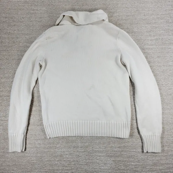 Ralph Lauren Sport Shawl Collar Sweater Womens Small White Preppy Blue Pony - Image 11