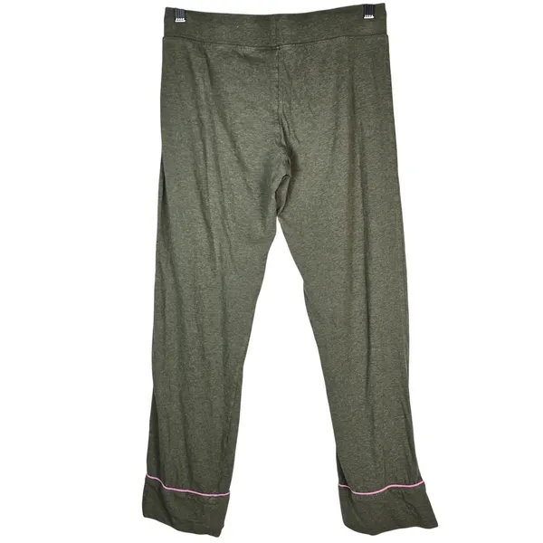 J. Crew Dreamy long-sleeve cotton pajama set XS Olive Green Pink Piping AC318 - Image 5