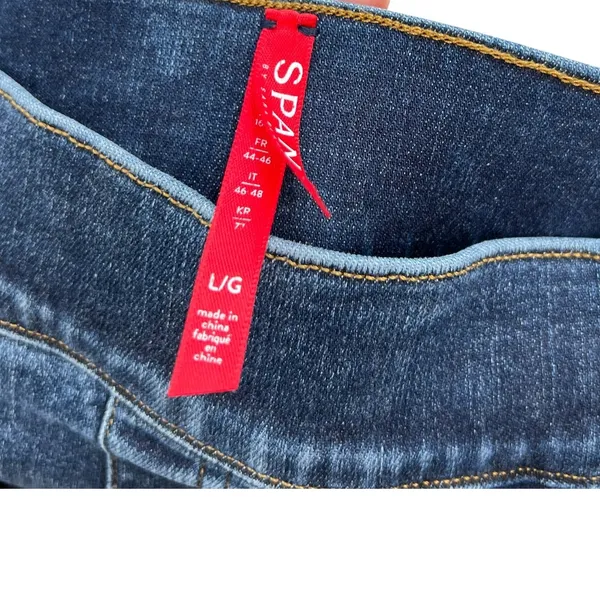 Spanx Cropped‎ Flare Denim Jeans Medium Wash Dip Dye Hem Blue Size Large - Image 11