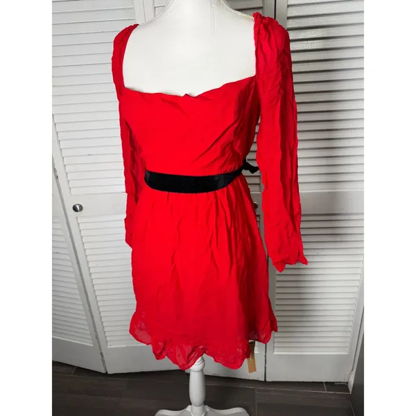 Reformation Silves Mini Dress In Poinsetta Square Neckline Mini Dress w/ Tags - Image 5