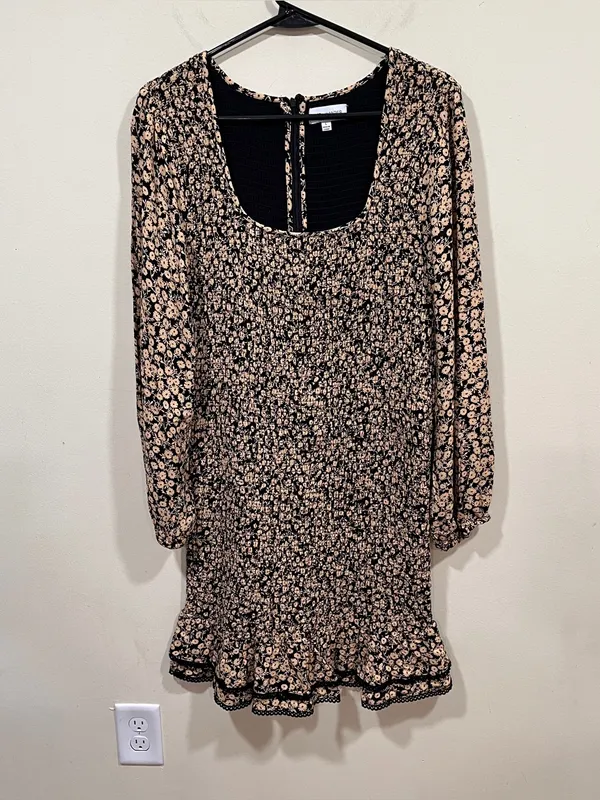 Lost + Wander Pick Me Print Dress Mini fully smocked bodice long puff sleeve L - Image 3