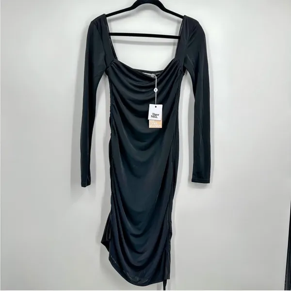 Tiger Mist Black Porto Long Sleeve Bodycon Ruched Mini Dress NEW SMALL - Image 2