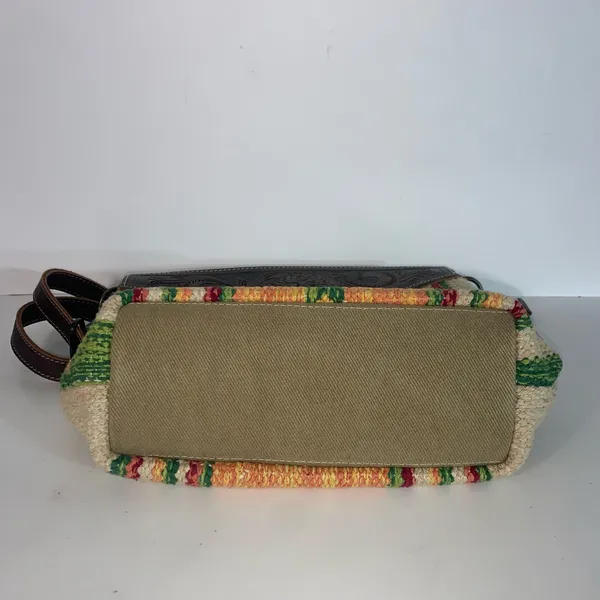 Myra handmade tooled bag leather & cotton carve detachable strap - Image 3