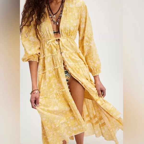 NWOT Free People Pappiet Midi Shirt Dress Sunshine Combo Sz XS - Image 3