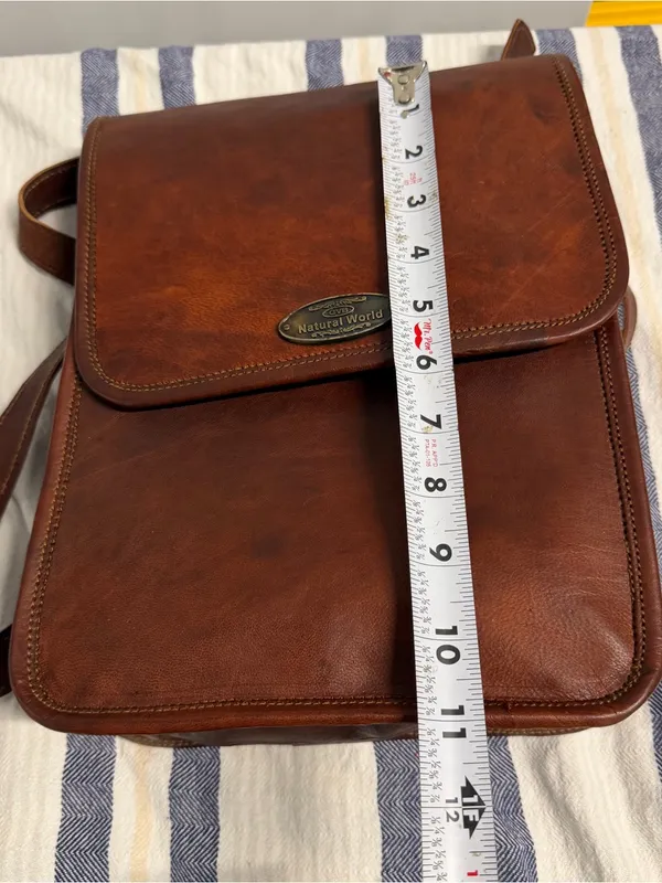 GVB Natural World Brown Genuine Leather Messenger Crossbody Satchel Bag Vintage - Image 13