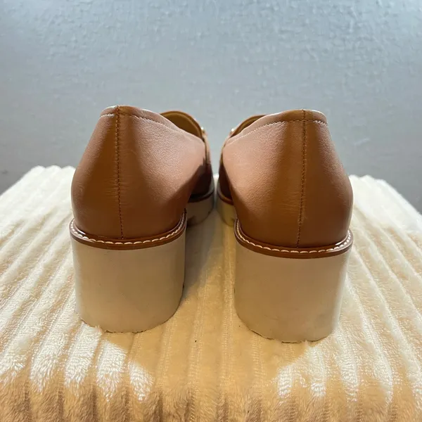 1133|NWOT Naturalizer Darry Leather Platform Chain Lug Sole Loafer Tan Women 12M - Image 4