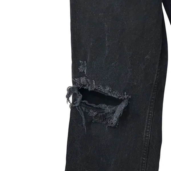 ZARA‎ Black Rigid Denim High Rise Ripped Distressed Wide Leg Full Length Jeans 4 - Image 5