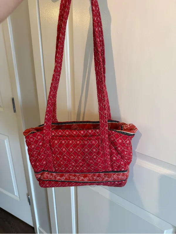 Croft & Barrow Red Quilted Floral Tote Bag Shoulder Bag Y2K - Image 2