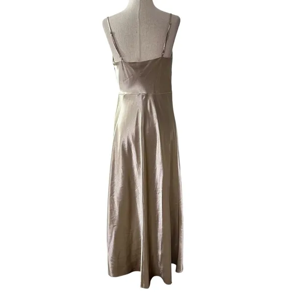 Birdy Grey Champagne Satin Slit Bridesmaid Formal Dress Women Size Medium | 65-2 - Image 2