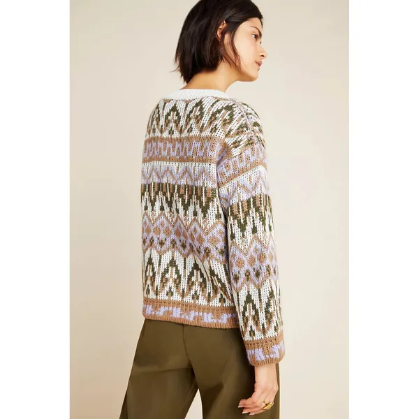 Anthropologie Fabiana Fair Isle Alpaca Wool Knit‎ Sweater Women S Boho Cottage - Image 3