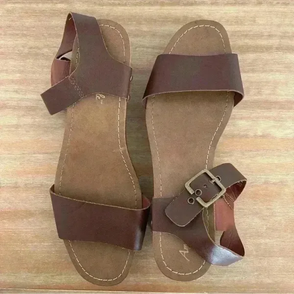 American Eagle 9.5 Women Brown Faux Wood Ankle Strap Clog Heel‎ Platform Sandals - Image 8