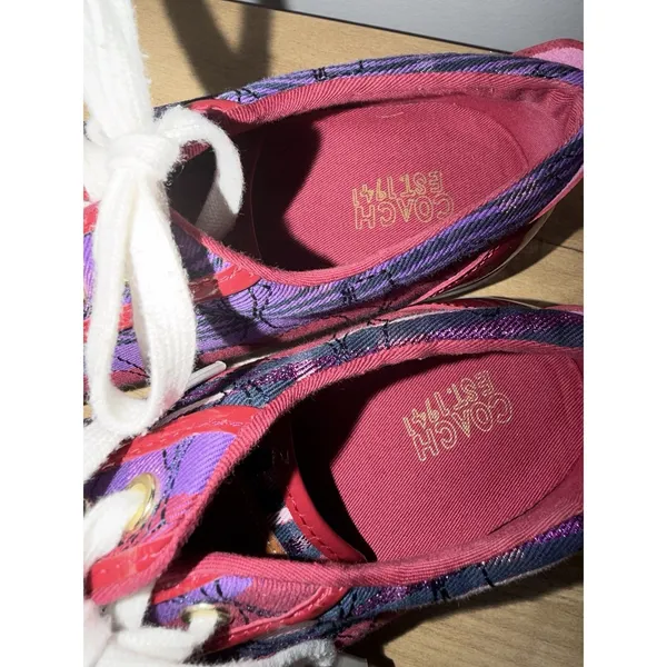 Coach Women's Barrett Plaid Patent Leather Sneakers Y2K Purple Pink Size 7.5 J - Image 4