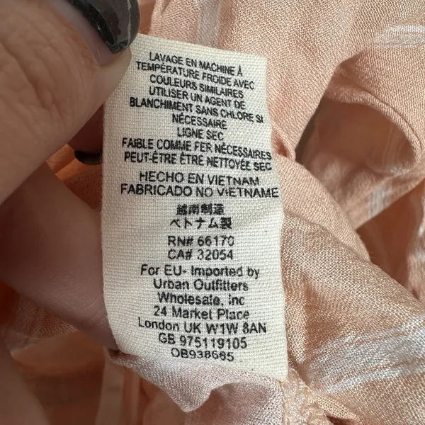Free People Samifran Ruffle Button Blouse Top‎ Sz Medium Peach Pink Cropped Boho - Image 7