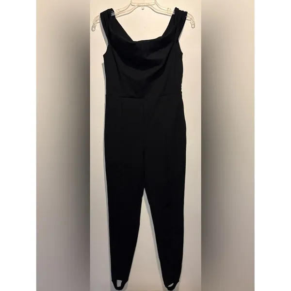 Reformation Ryder Off Shoulder Fitted Stirrup Jumpsuit Black L - Image 4