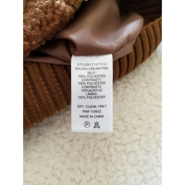 LUSH Women's Teddy Jacket Coat Color-block Brown Cream Pink Size S - Image 9