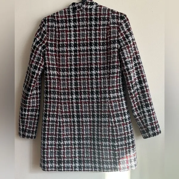 Calvin Klein Women’s Black, White, and Red Plaid Blazer Jacket Size 2 - Image 2
