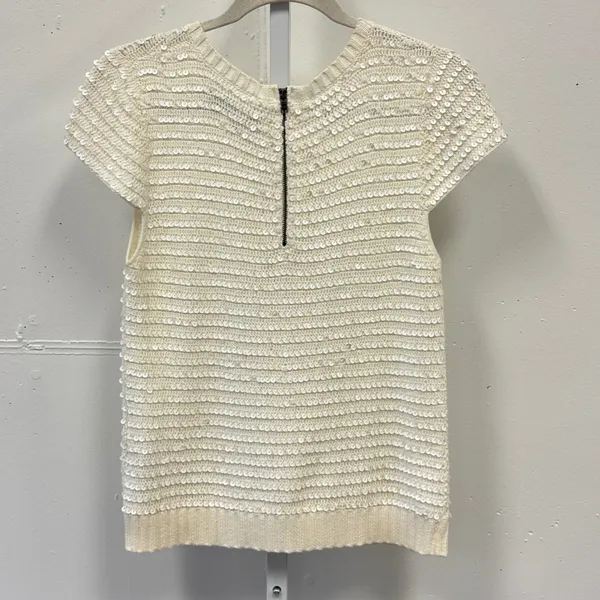 Alice + Olivia Ivory Sequin Knit Top Sweater Back Zip C211743920 Cream S Holiday - Image 2