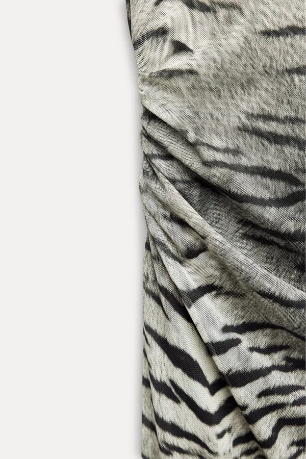 Zara Dress maxi halter mesh bodycon zebra animal print evening date party - Image 13