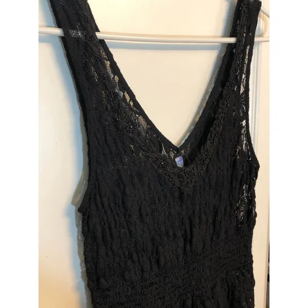 Free People sheer black floral lace mini dress with a beaded v-neck - Image 6
