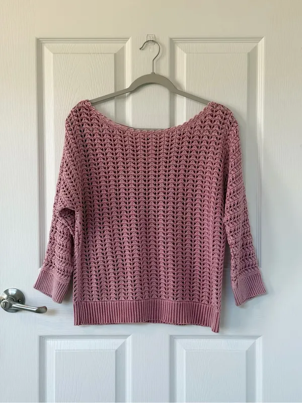 Free People Boomerang Crochet Open Knit Boatneck Sweater in Sweetpea Pink - Image 3