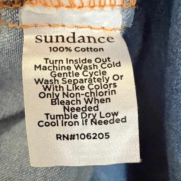 Sundance Denim Chambray Top M Blue Boho Puff Sleeve Square Neck Cotton Blouse - Image 5