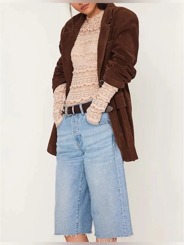 FREE PEOPLE NWT Paper Cut Vegan Suede Blazer / Brown Bear - Image 2