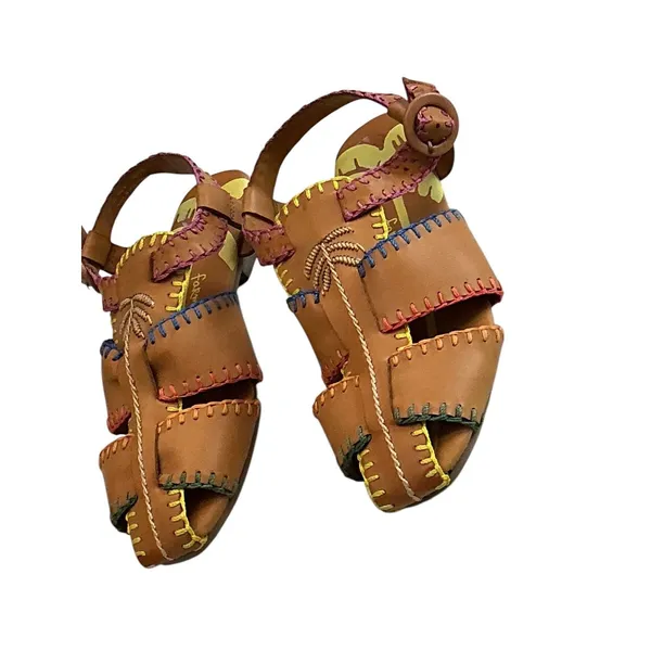 Farm Rio Womens Brown Leather Multi Color Whipstitch Fisherman Sandals 304658 - Image 11